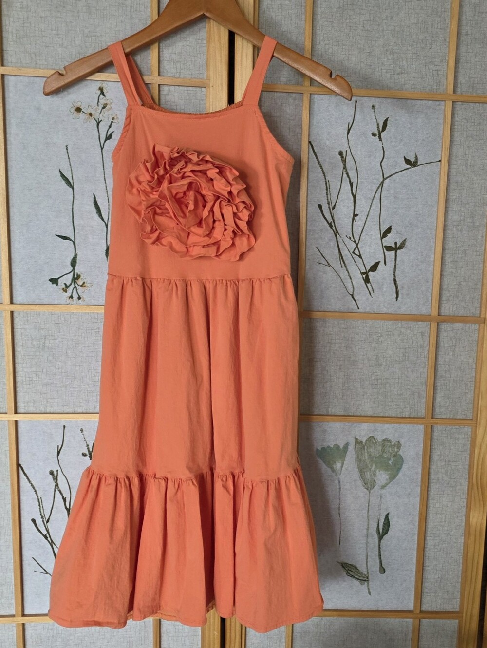 Kiwi Ruffle Rose Tiered Sundress In Melon Orange - Imported Cotton Dress Sz 16